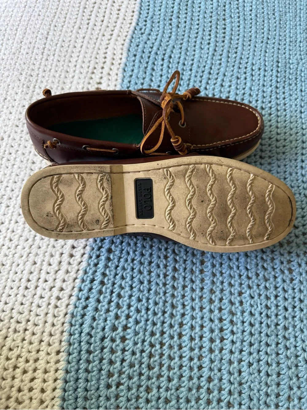 Polo Ralph Lauren Men's Brown Leather Boat Shoes with Contrast Laces